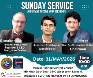 Refined Church Pakistan ordination ceremony poster featuring Prophet Paul Smith, Rev Dr. Christopher Noble, and the pastors being ordained.